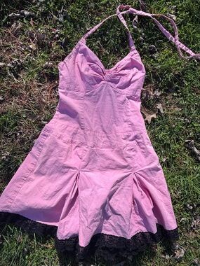 Tripp NYC Pink and black halter dress with lace details